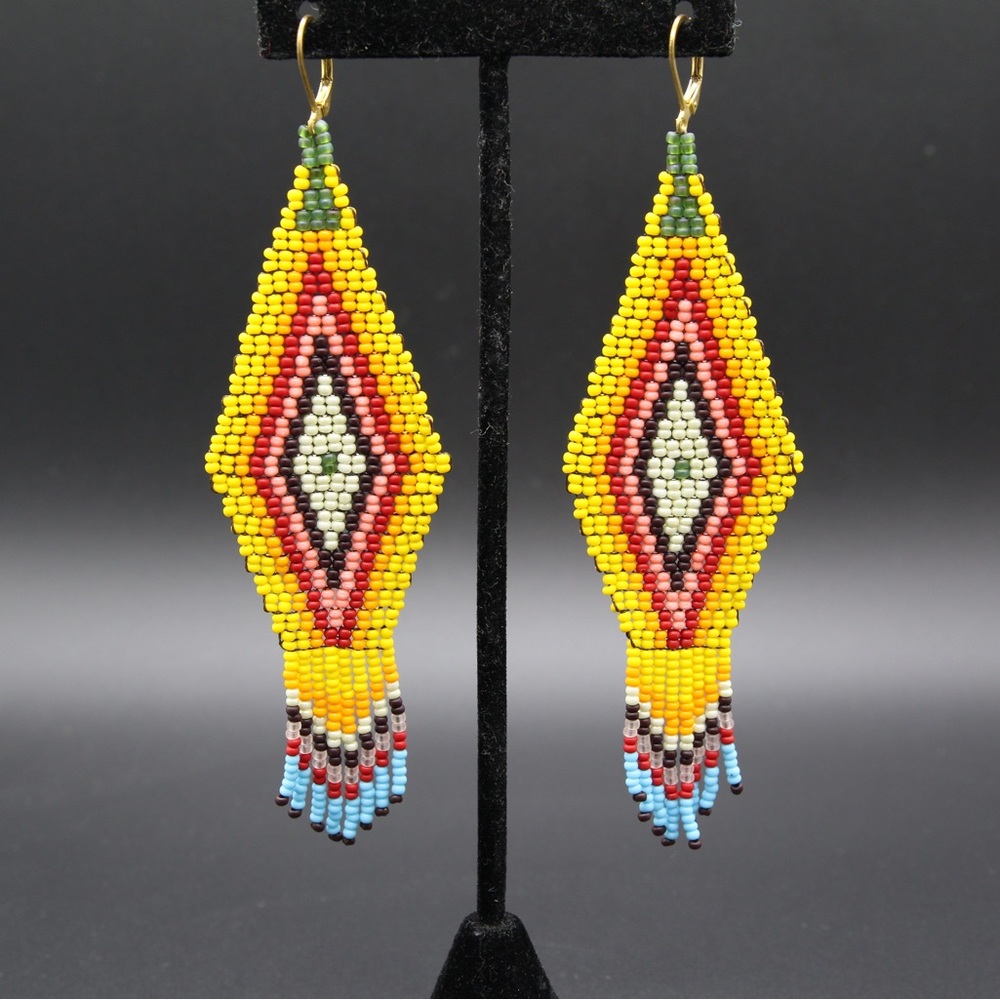 Bead Earrings , Yellow - Red - Blue